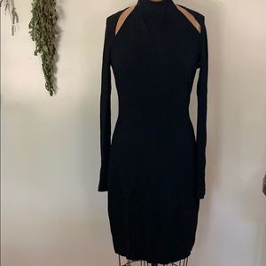 Donna Karen black long sleeve dress cold shoulder